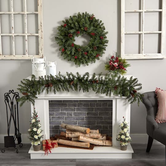 6ft. Pre-Lit Mixed Alaskan Pine & Pinecones Artificial Christmas Garland